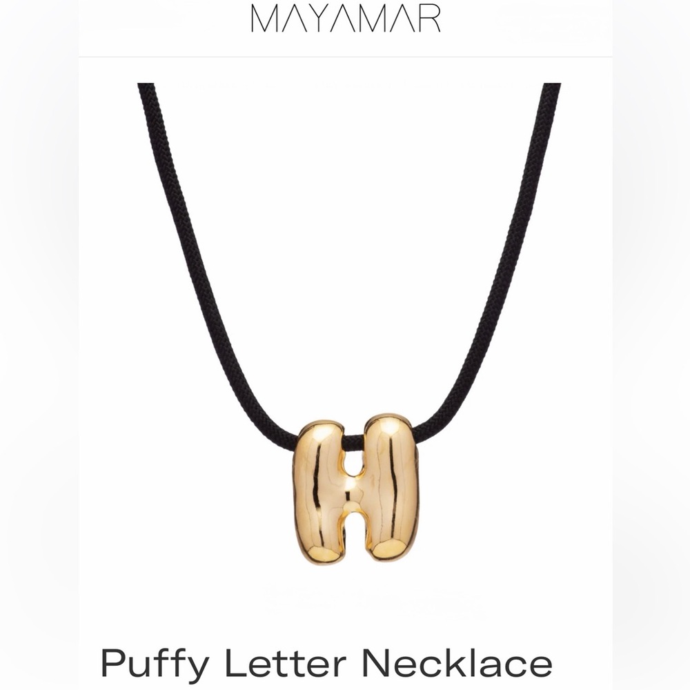 Mayamar 24K Gold Plating Gold Puffy Letter H , C Necklace in Black Cord